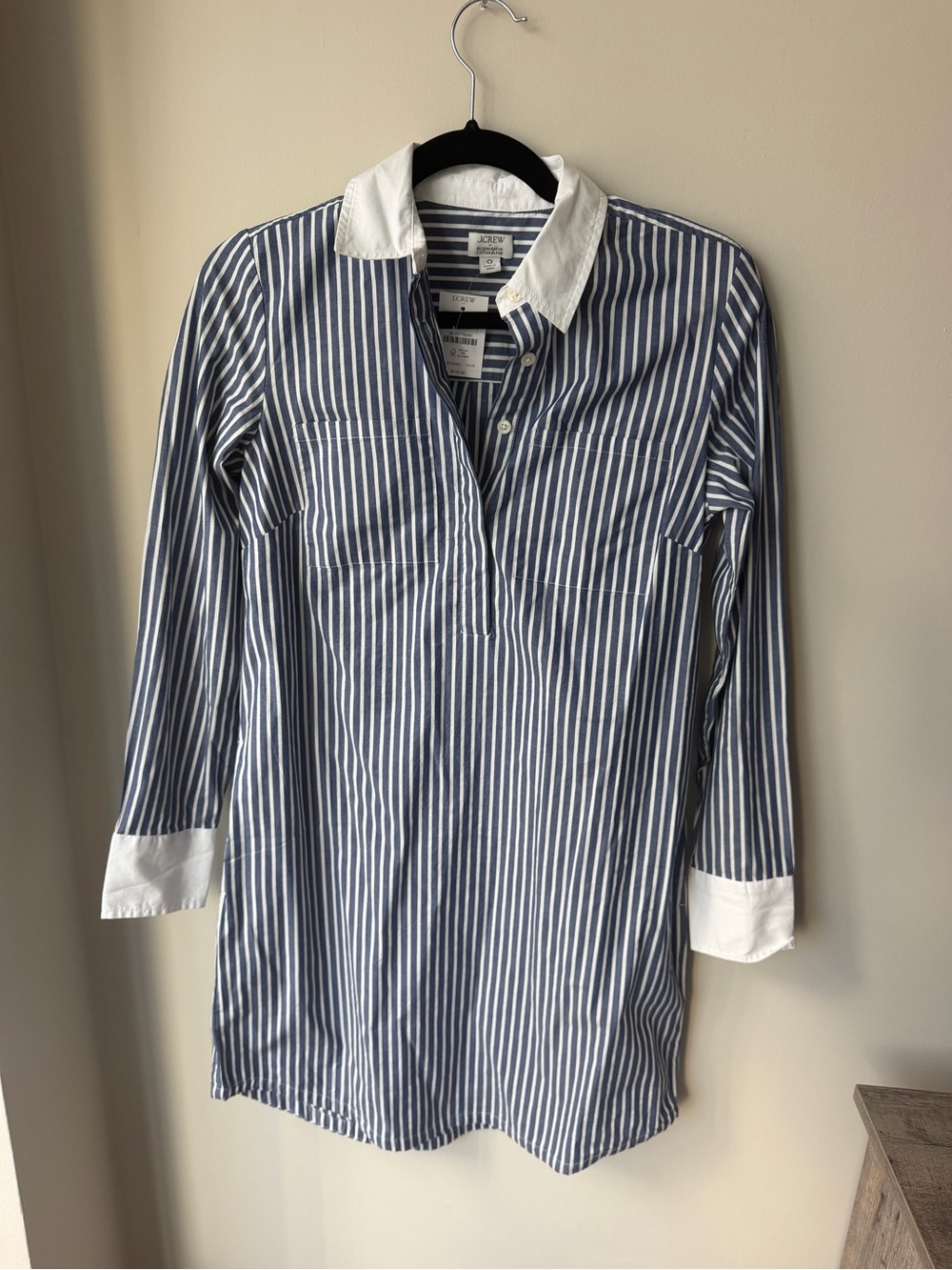 J. Crew Navy and White Striped Long-Sleeve Shirt Dress